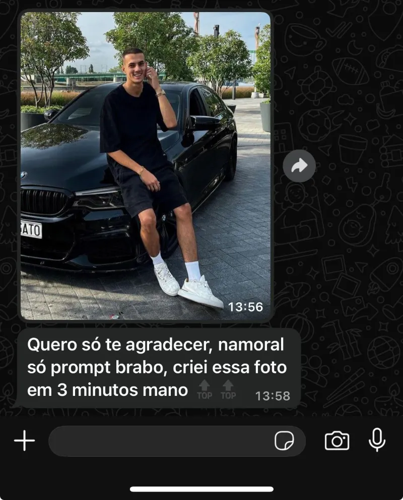 Depoimento de cliente no WhatsApp — foto na BMW